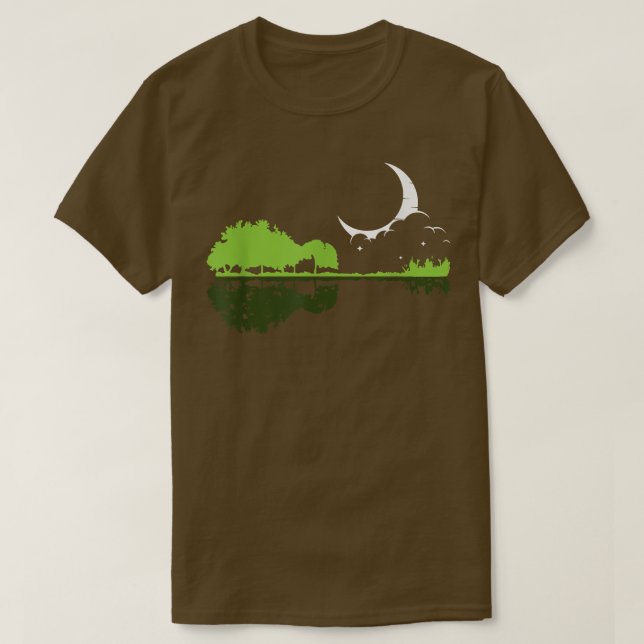 Guitar Lake Shadow Tree Moonlight Love Guitar  T Shirt (Design framsida)
