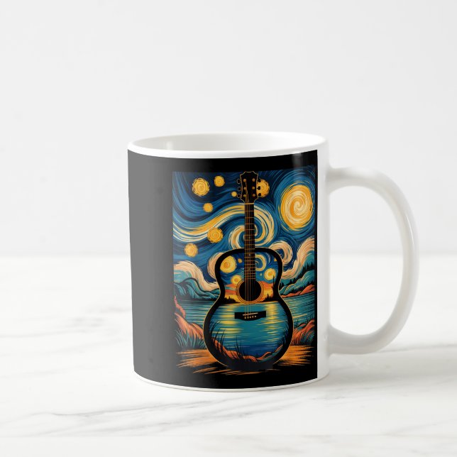 Guitar Lake Starry Night Music Guitarist Van Gogh  Kaffemugg (Höger)