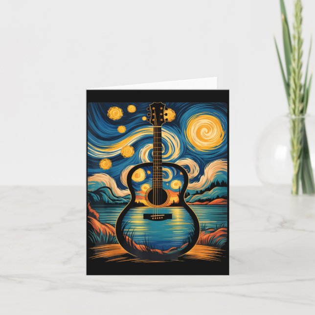 Guitar Lake Starry Night Music Guitarist Van Gogh  Kort (Framsida)