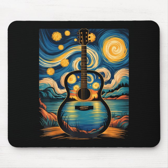 Guitar Lake Starry Night Music Guitarist Van Gogh  Musmatta (Framsidan)