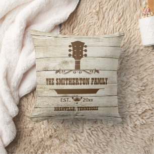 Guitar Land Music Rustic Wood Family Namn Kudde