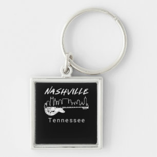 Guitar Land Music Souvenir Gift Nashville Fyrkantig Silverfärgad Nyckelring