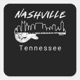 Guitar Land Music Souvenir Gift Nashville Fyrkantigt Klistermärke