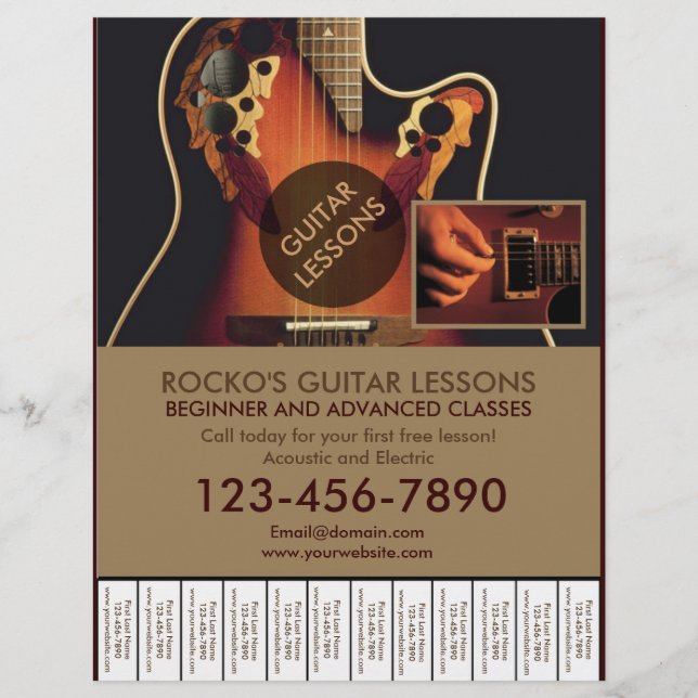 Guitar-lektioner för anpassadets professionell reklamblad (Framsidan)