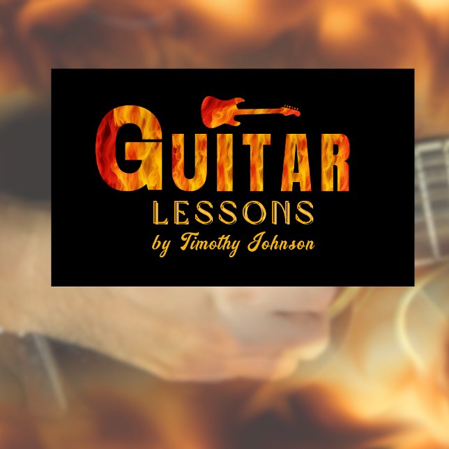 Guitar Lessons Affärskort med Hett Flaming Brev Visitkort (Skapare uppladdad)