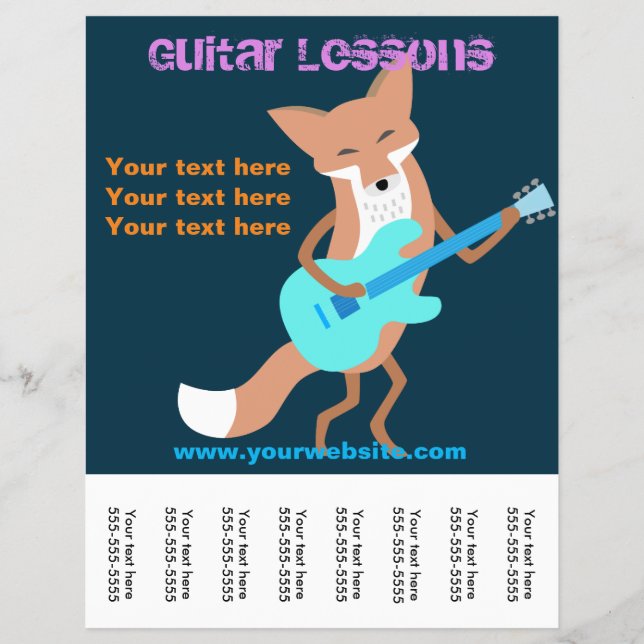 Guitar Lessons Flyer med Fox Spela Guitar (Framsidan)