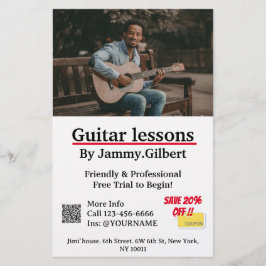 Guitar Lessons Flyer-utskrift med Dubbla Flygblad