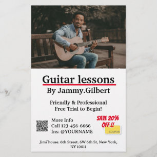 Guitar Lessons Flyer-utskrift med Dubbla Flygblad
