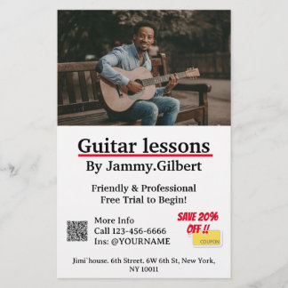 Guitar Lessons Flyer-utskrift med Dubbla Flygblad