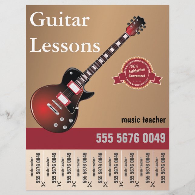 Guitar Lessons Music Teacher Small Business Flyer (Framsida)