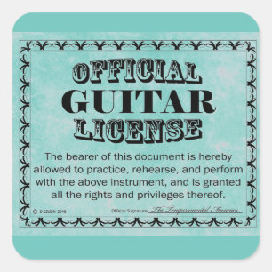 Guitar License Square-etikett Fyrkantigt Klistermärke