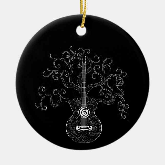Guitar livets träd och musik noter julgransprydnad keramik (Framsidan)