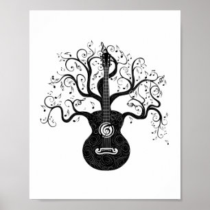 Guitar livets träd och musik noter poster