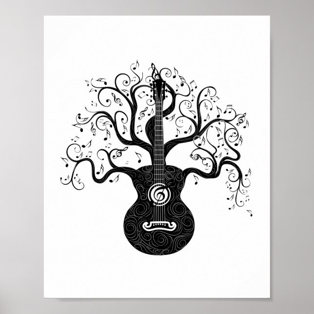 Guitar livets träd och musik noter poster (Framsidan)