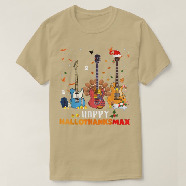 Guitar Lycklig Hallothanksmas Halloween Thanksgivi T Shirt (Design framsida)