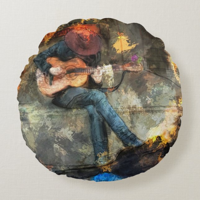 Guitar Man Rund Kudde (Framsidan)