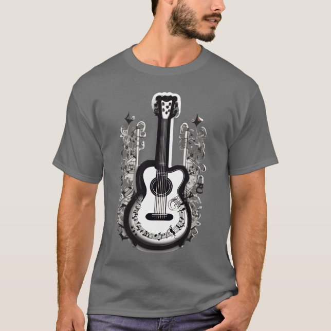 Guitar med musik noter för dem som kärlek musik t shirt (Framsida)