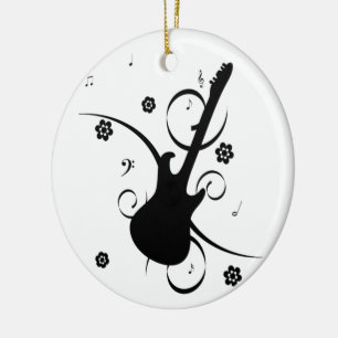 Guitar med Musik noter Julgransprydnad Keramik