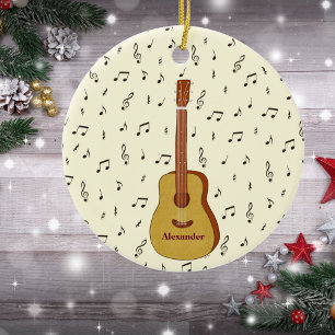 Guitar med Musik noter Personlig Julgransprydnad Keramik