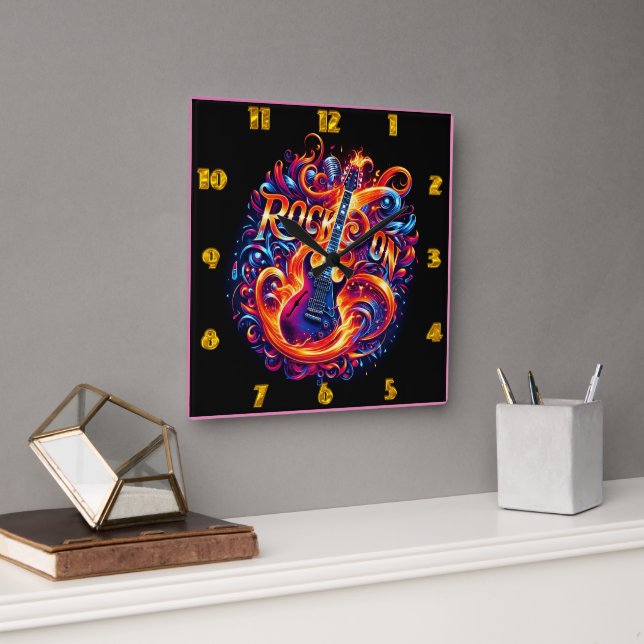 Guitar med pulserande nattlågor fyrkantig klocka (Kontor)