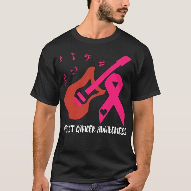 Guitar med Rosa Medvetenhet om bröstcancer hos men T Shirt (Framsida)