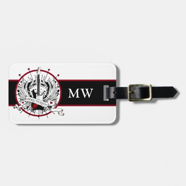 Guitar Monogram Musician Rocker Sten & Roll Music Bagagebricka (Horisontell Framsida)