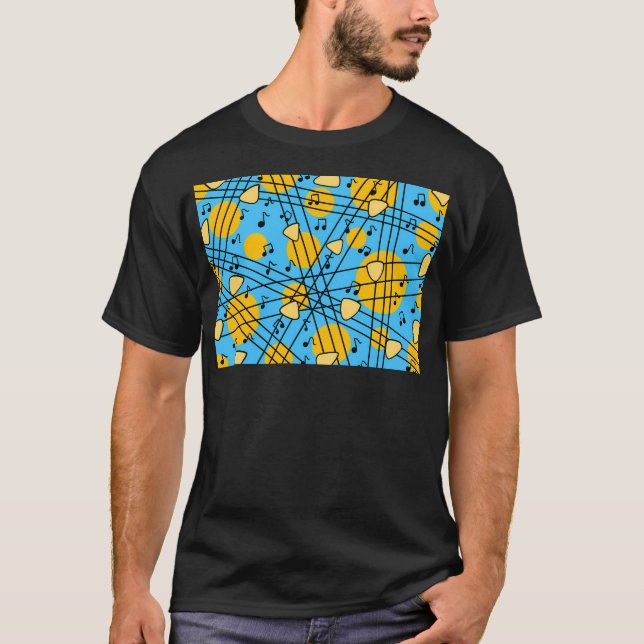 Guitar Mönster i Gult och Blå musik. T Shirt (Framsida)