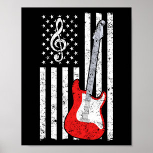 Guitar Music Älskare Guitar American Flagga Poster