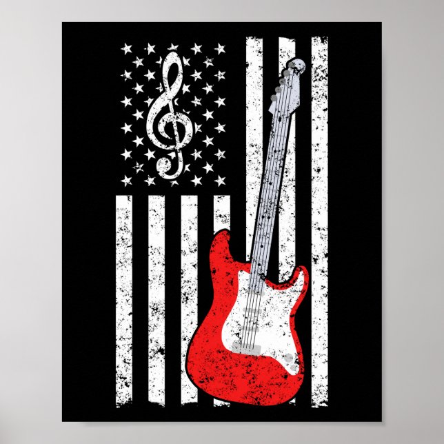 Guitar Music Älskare Guitar American Flagga Poster (Framsidan)