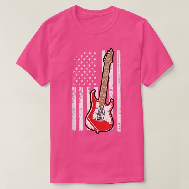 Guitar Music Älskare Guitar American Flagga T Shirt (Design framsida)