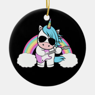 Guitar Music Älskare Guitarist Unicorn Rainbow Julgransprydnad Keramik