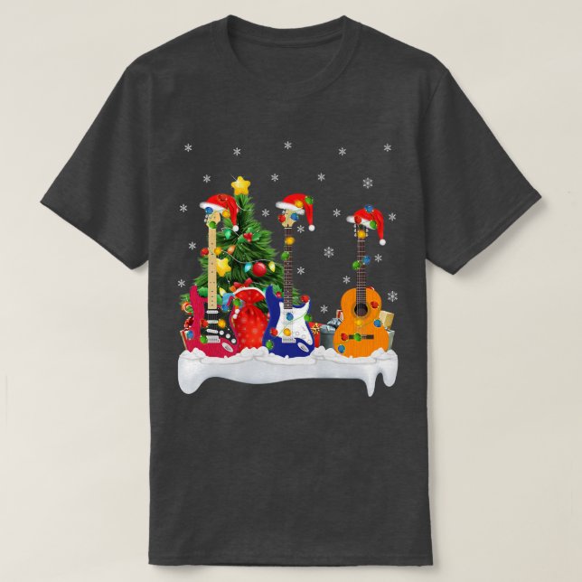 Guitar Music Älskare Matching Santa Hat Guitar Chr T Shirt (Design framsida)