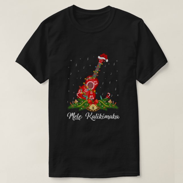 Guitar Music Hawaiian Ukulele Mele Kalikimaka Chri T Shirt (Design framsida)