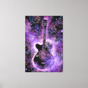 Guitar Music Kanvastryck Lila Black