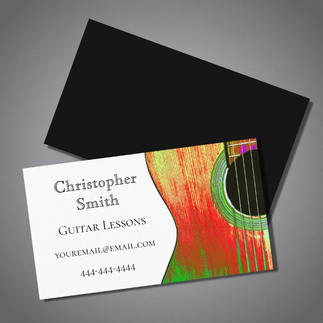 Guitar Music Lessons Modern Red Grönt Visitkort (Skapare uppladdad)