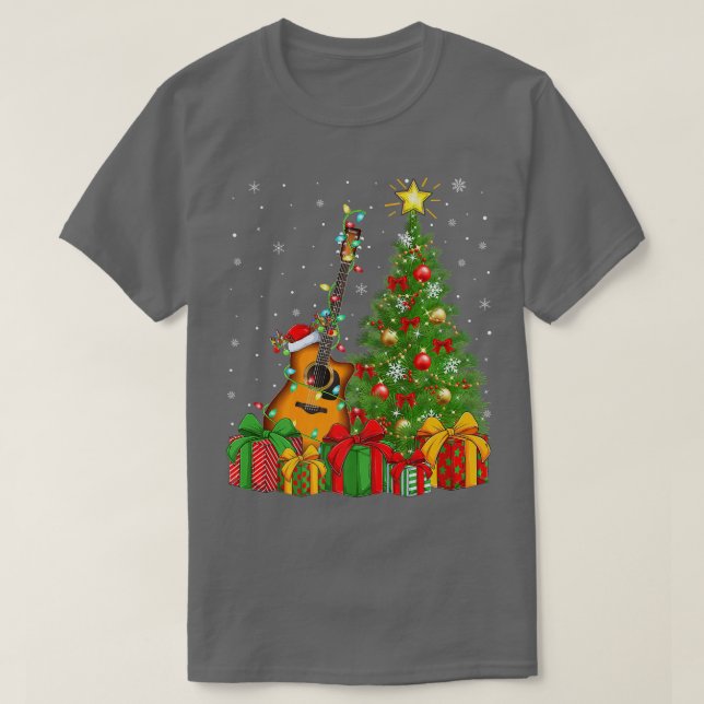 Guitar Music Lighting Julafton Träd Santa Hat Guit T Shirt (Design framsida)