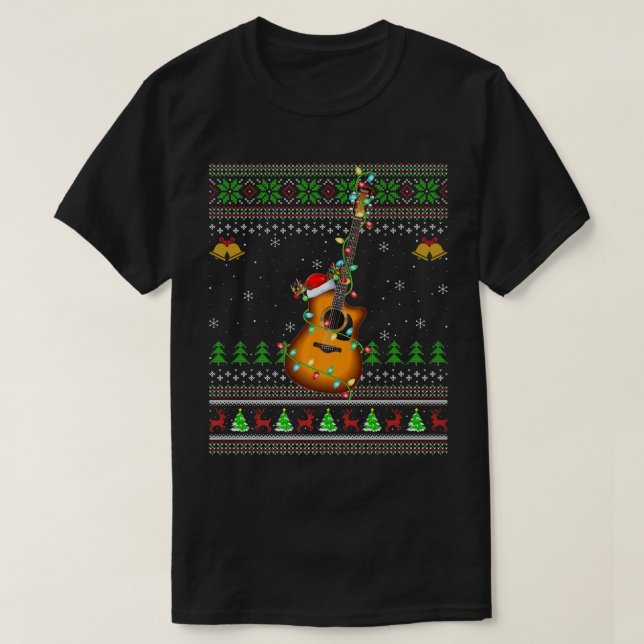 Guitar Music Lover Xmas Santa Guitar Ugly Christma T Shirt (Design framsida)