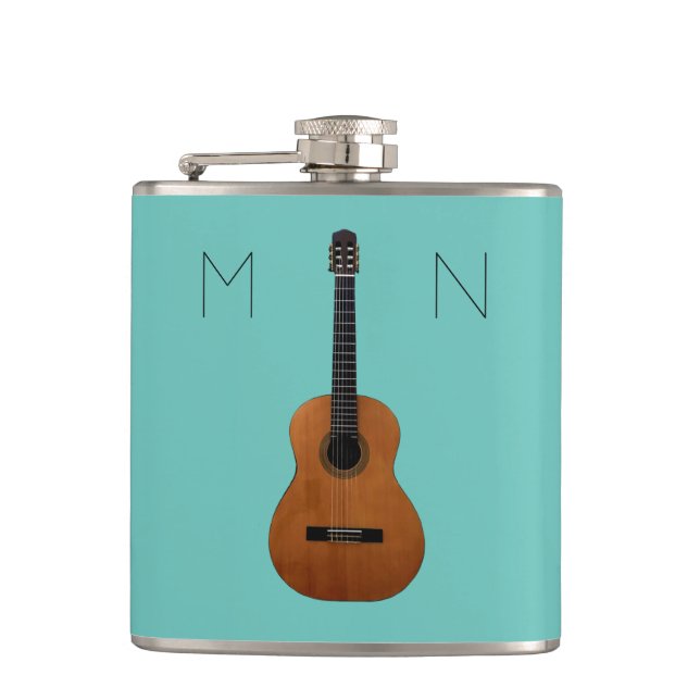 Guitar Music Monogram Trendig Teal Personlig Fickplunta (Framsidan)