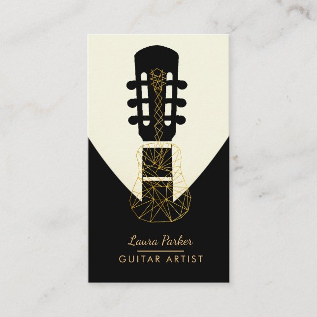 Guitar Music Player Artist DJ Geometric Black Visitkort (Framsida)