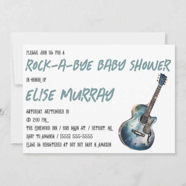 Guitar, Music, Sten-A-hej Baby Shower Inbjudningar (Framsida)