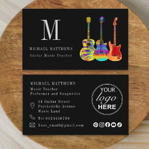 Guitar Music Teacher Anpassningsbar Logotyp och So Visitkort
