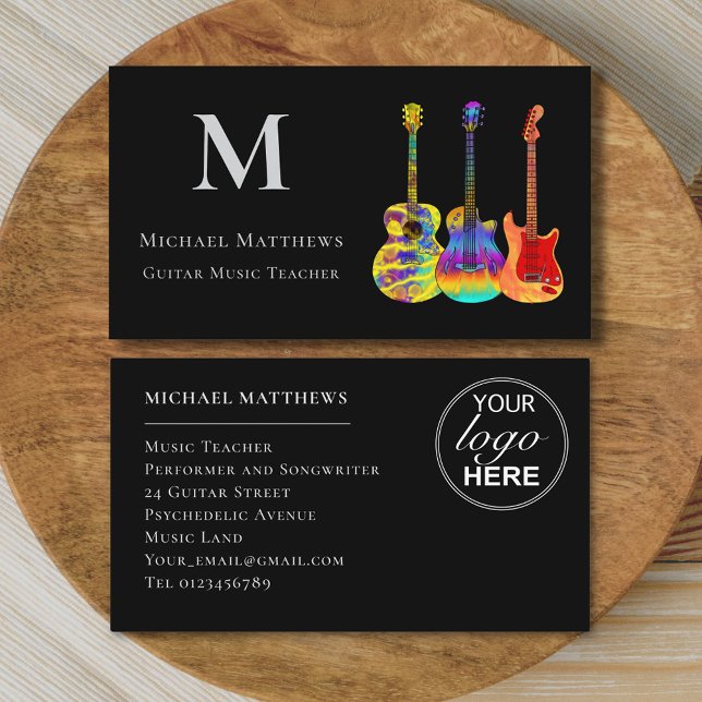 Guitar Music Teacher Anpassningsbar Logotyp Visitkort (Guitar teacher custom logo business card)