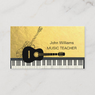 Guitar Music Teacher DJ Piano Geometric Guld Visitkort