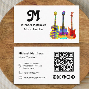 Guitar Music Teacher QR Social Media Anpassningsba Visitkort
