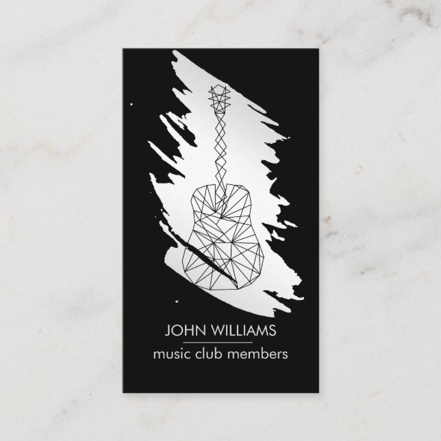 Guitar Music World Teacher Player Silver Grått Visitkort (Framsida)