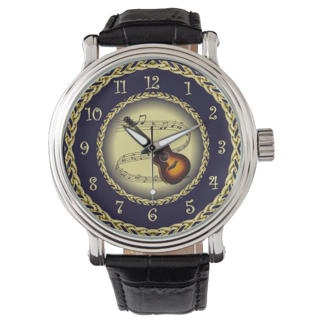 Guitar ~ Musical Rulla ~ Guld/Navy Blue ~ Armbandsur (Framsida)