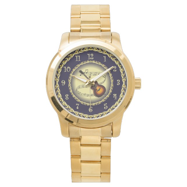 Guitar ~ Musical Rulla ~ Guld/Navy Blue ~ Watch Armbandsur (Framsida)