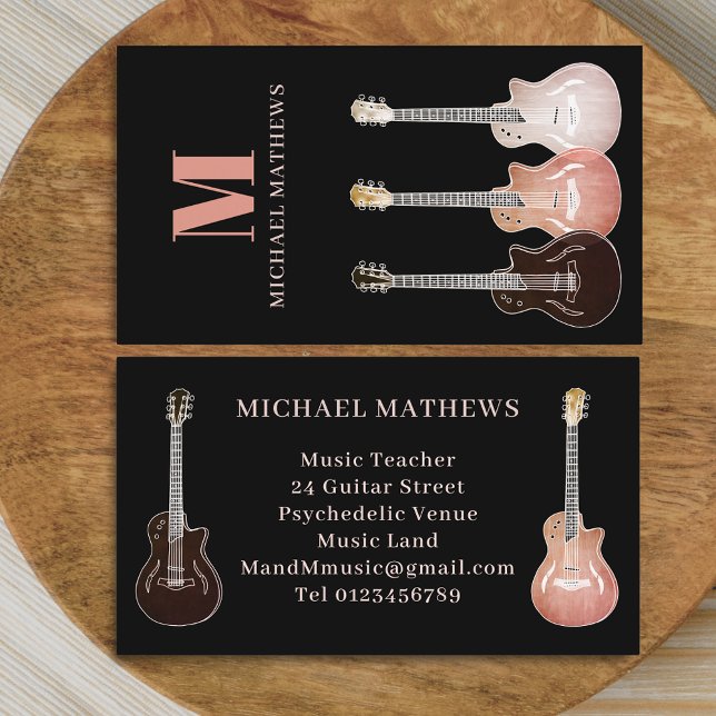 Guitar Musician and Music Teacher Visitkort (guitar teacher professional musician business card minimalist rustic country music guitar artwork )