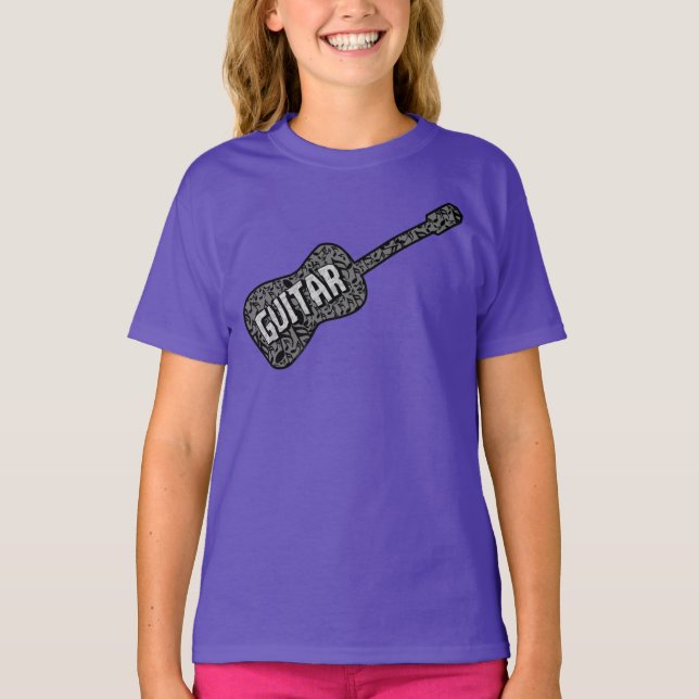 Guitar Musik noter Text T Shirt (Framsida)