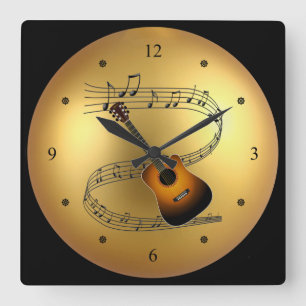 Guitar ~Musikbakgrund ~Golden Globe Background ~ Fyrkantig Klocka